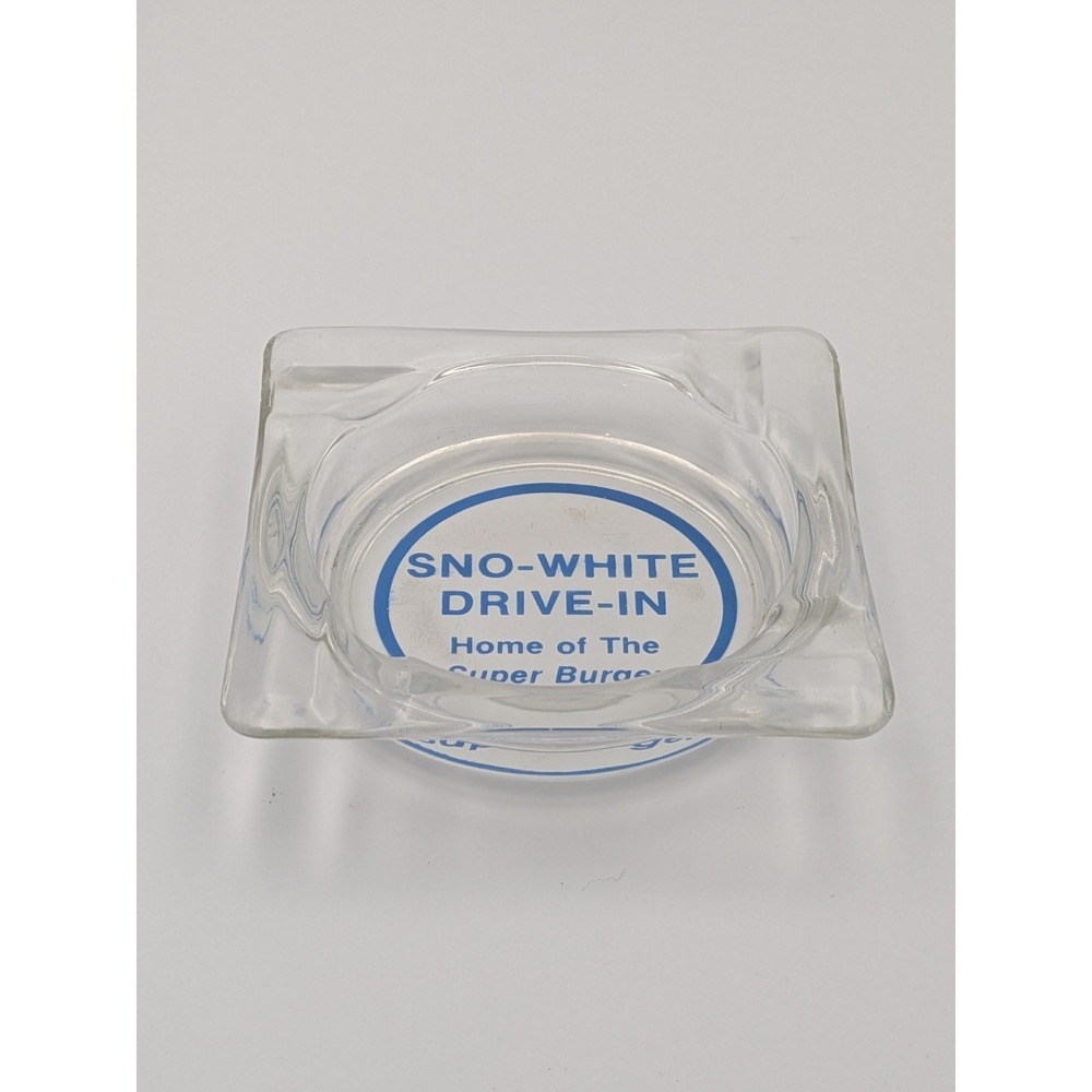 Very Rare Sno-White Drive-In Blue & White Glass Ashtray, Mid-century - Picture 2 of 14